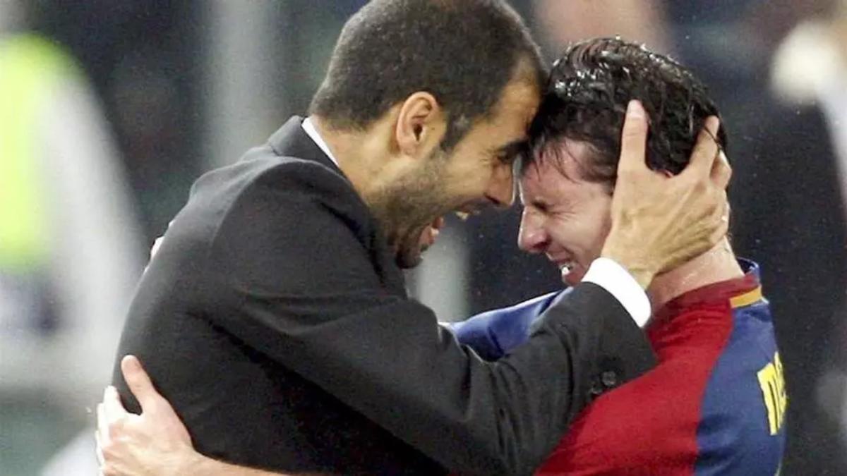 Guardiola y Messi celebran la Champions de 2009 tras vencer al Manchester United.