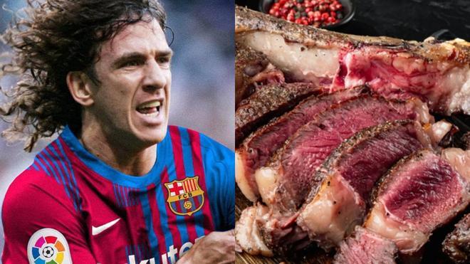 Carles Puyol (47 años): "Me encanta comer, pero si tengo que escoger un plato, chuletón de cinco colores. Para que salga perfecto, se necesita carbón y un poquito de lana de leña"