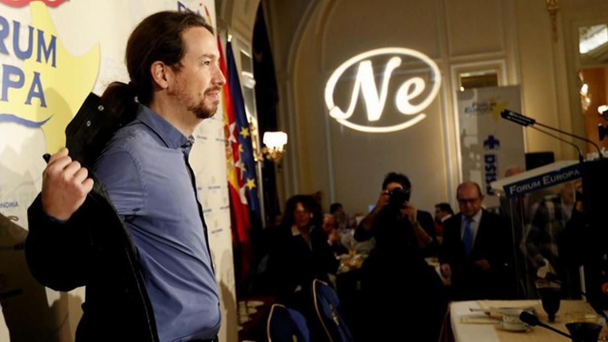 Pablo Iglesias, en un coloquio en el Hotel Ritz de Madrid.