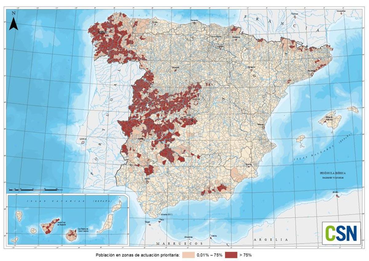 Mapa de gas radón en España