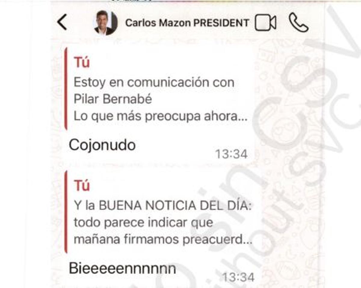 Mensaje Mazón a Pradas.