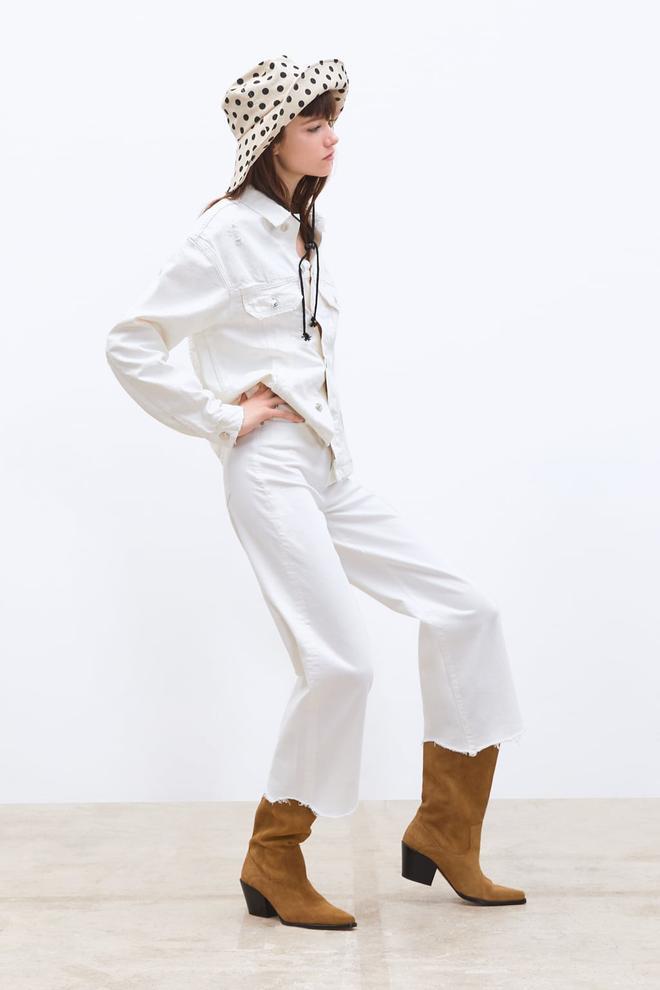 Vaqueros 'ZW Premium HW Culotte' en blanco, de Zara