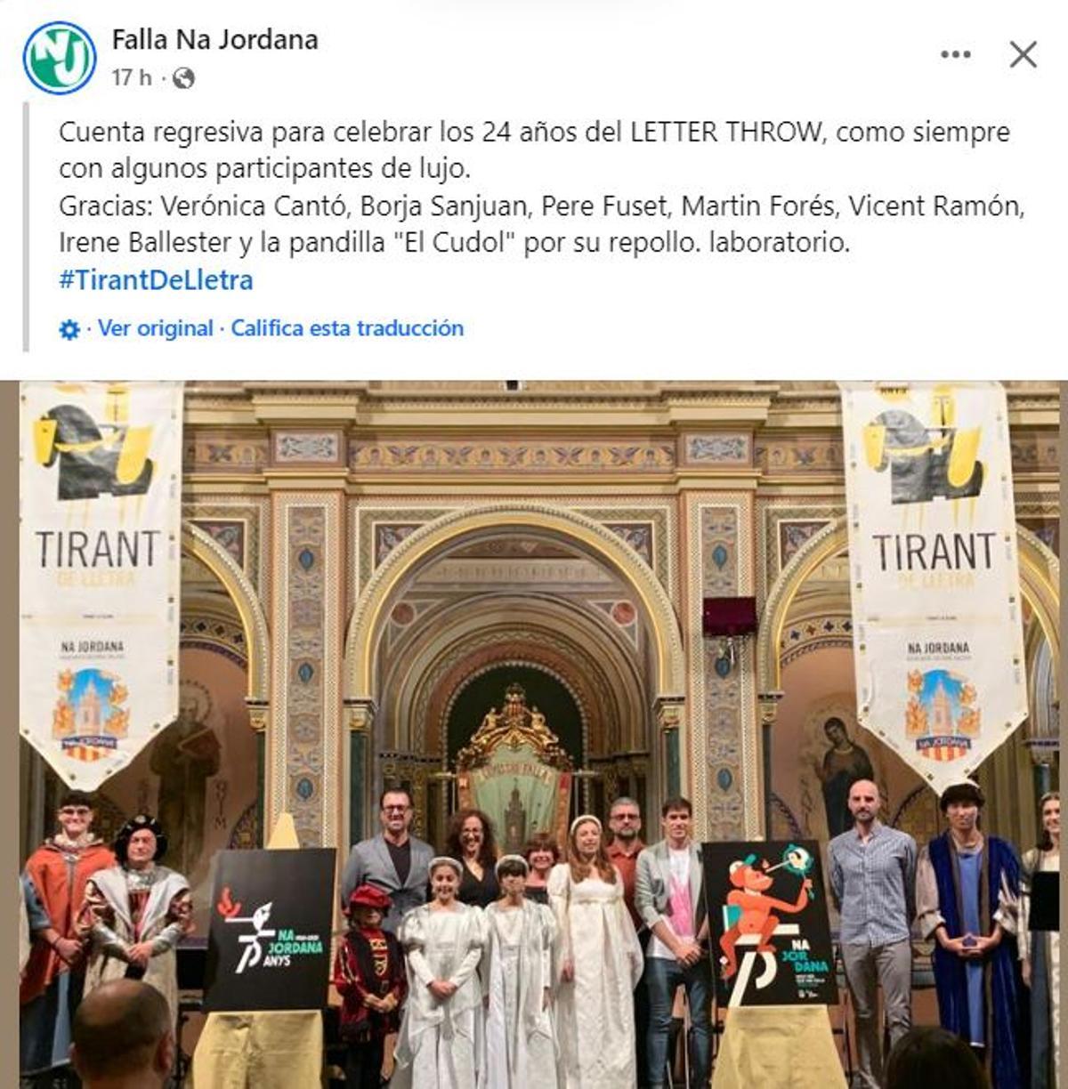 El Tirant de Na Jordana, traducido en Facebook, con su "repollo"