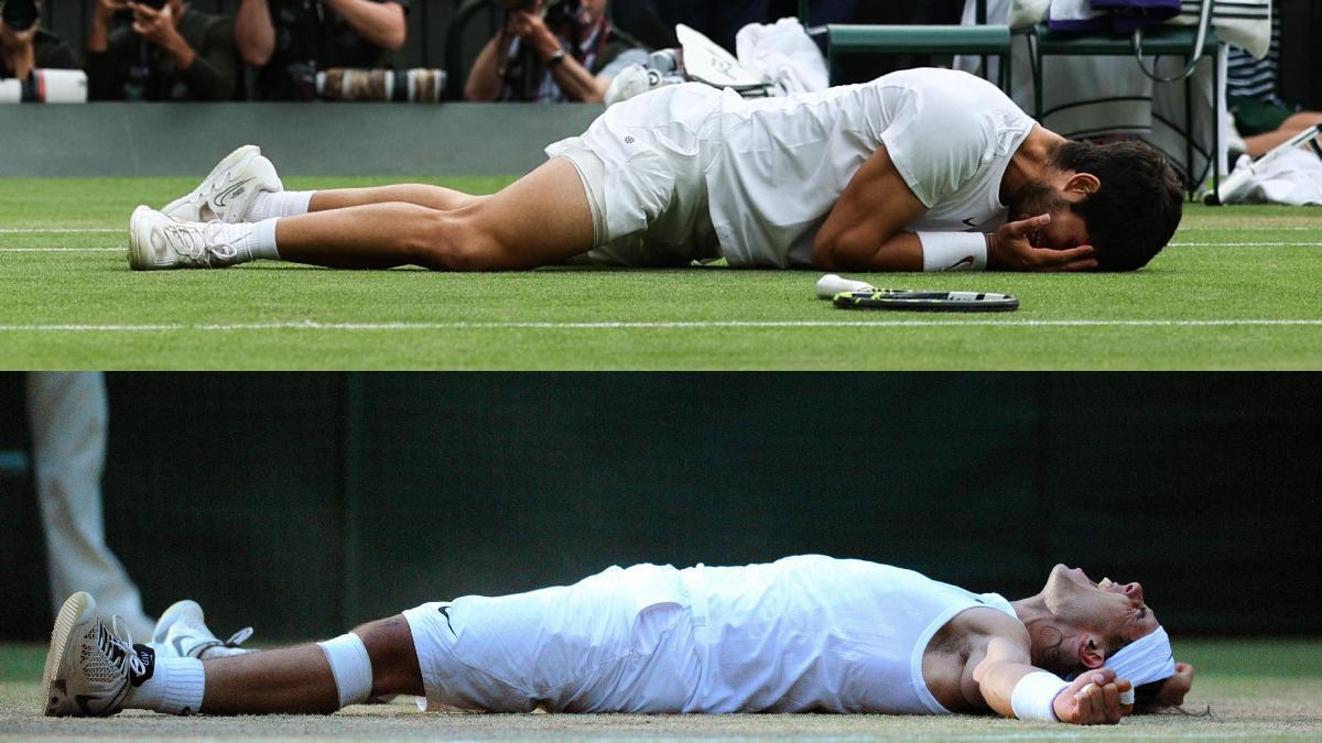 Alcaraz y Nadal, tras ganar Wimbledon por primera vez.