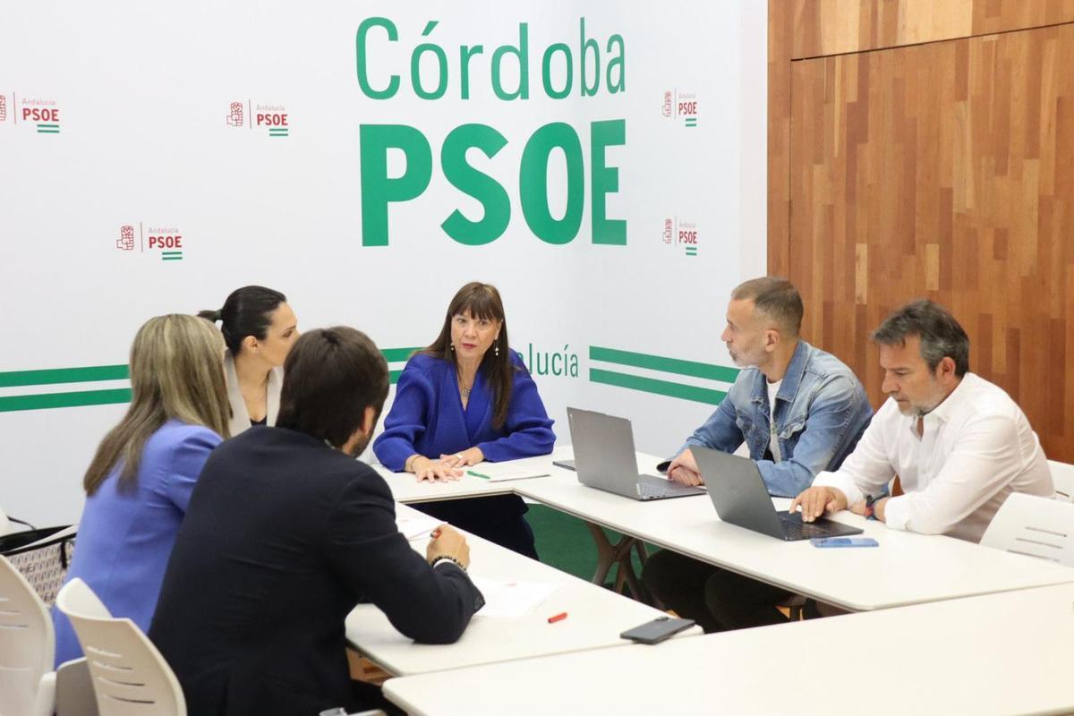Reunión de Victoria Fernández con los representantes de AJE en la sede del PSOE.