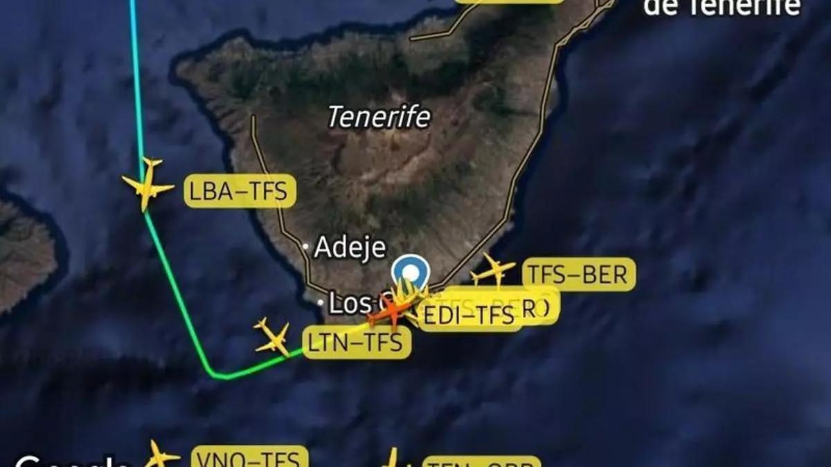Captura del Flightradar24 del vuelo a Tenerife.