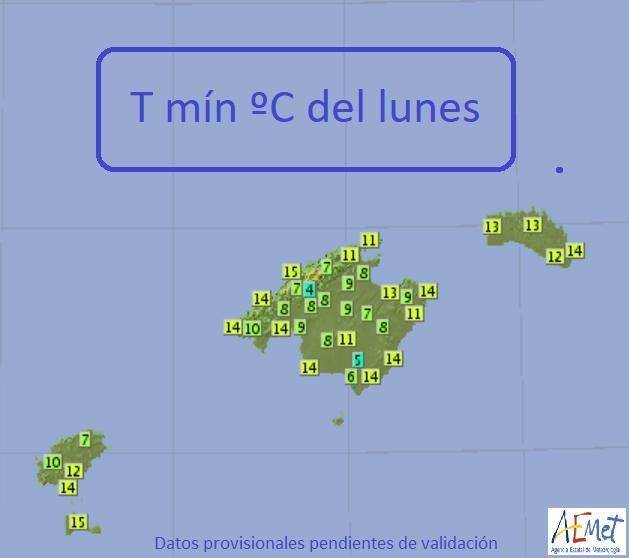 Mapa de temperaturas mínimas