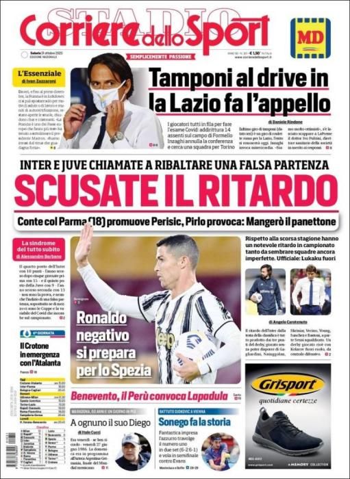 Portada CORRIERE DELLO SPORT 31 octubre 2020