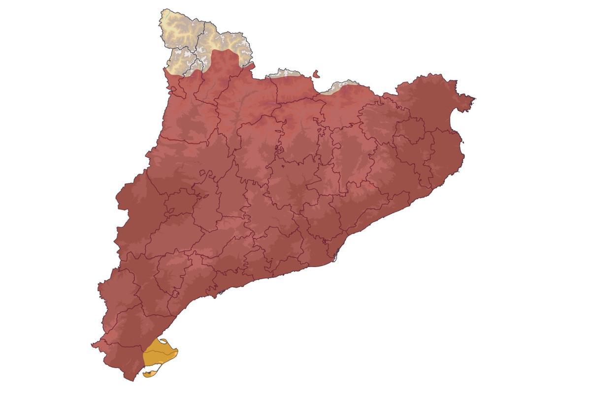 Mapa de distribución de la 'Natrix astreptophora' en Catalunya.