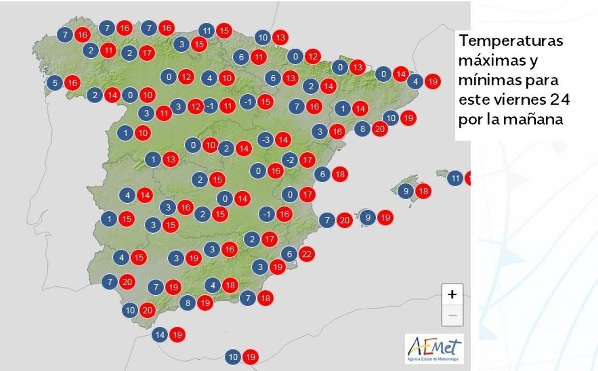 Máximas y mínimas previstas para el viernes por la mañana