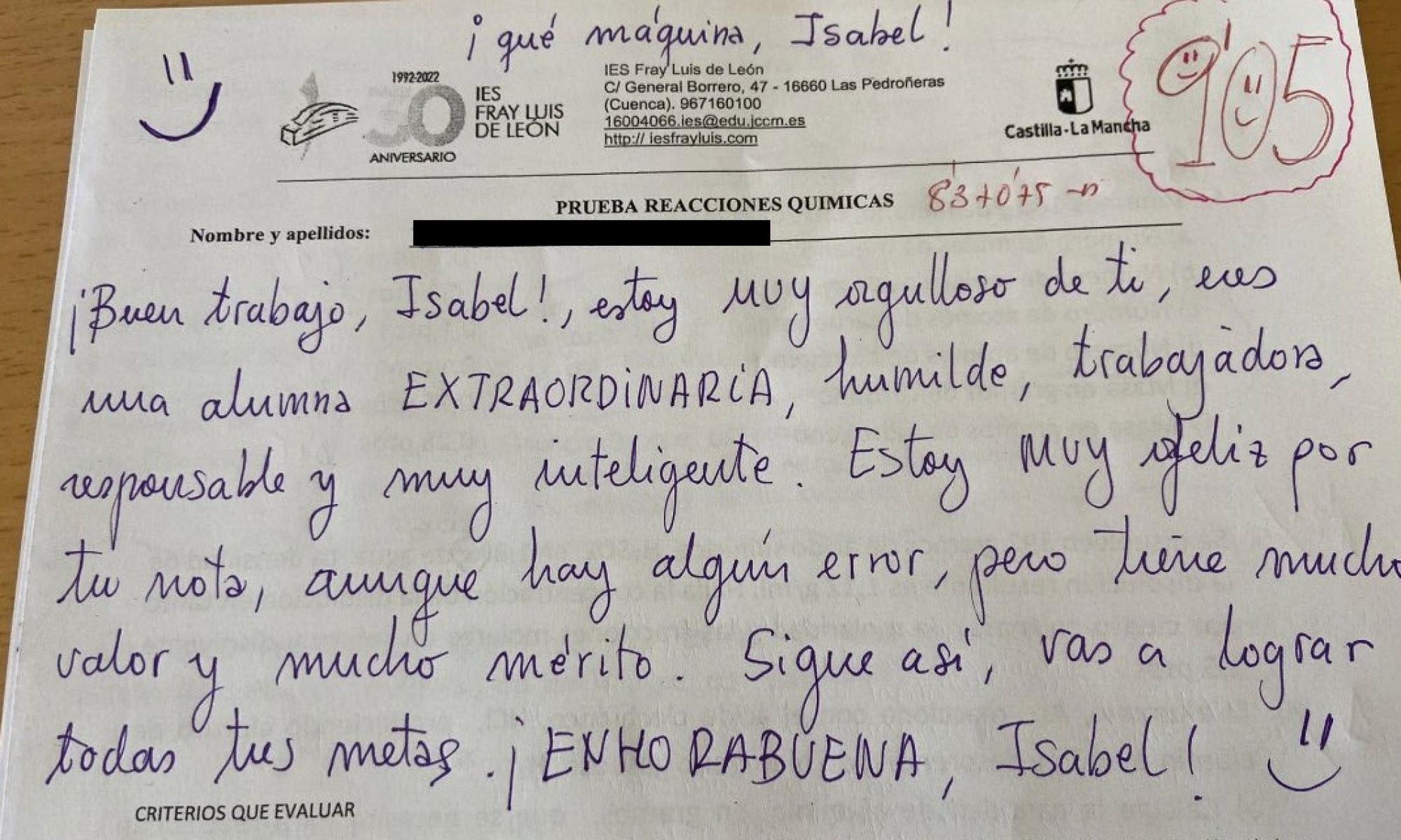 Examen de profesor de Física con comentario motivador