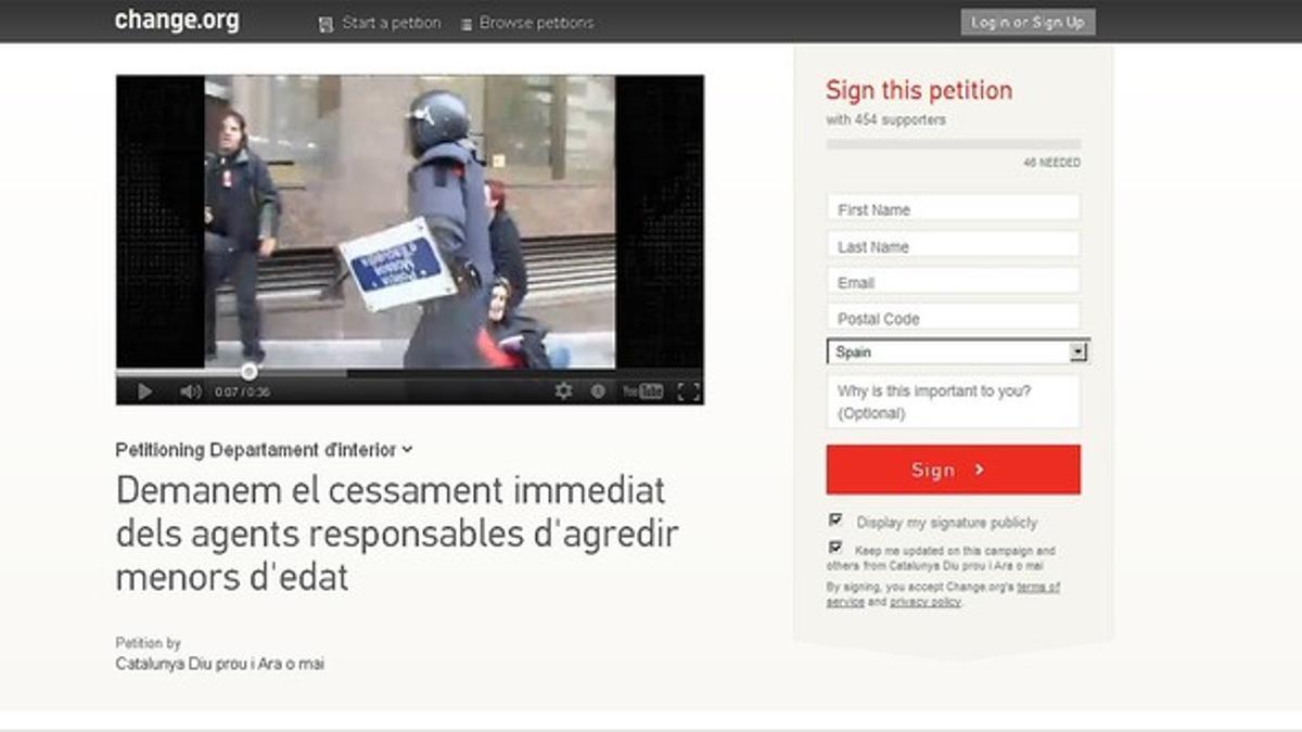 Una petición en Change.org reclama el &quot;cese inmediato de los Mossos responsables de agredir al menor de edad&quot;