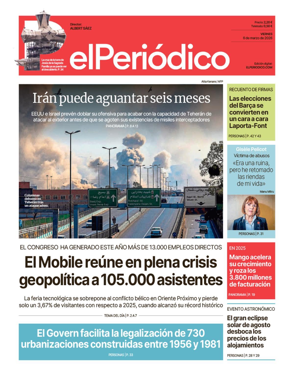 La portada de EL PERIÓDICO del 6 de marzo de 2026