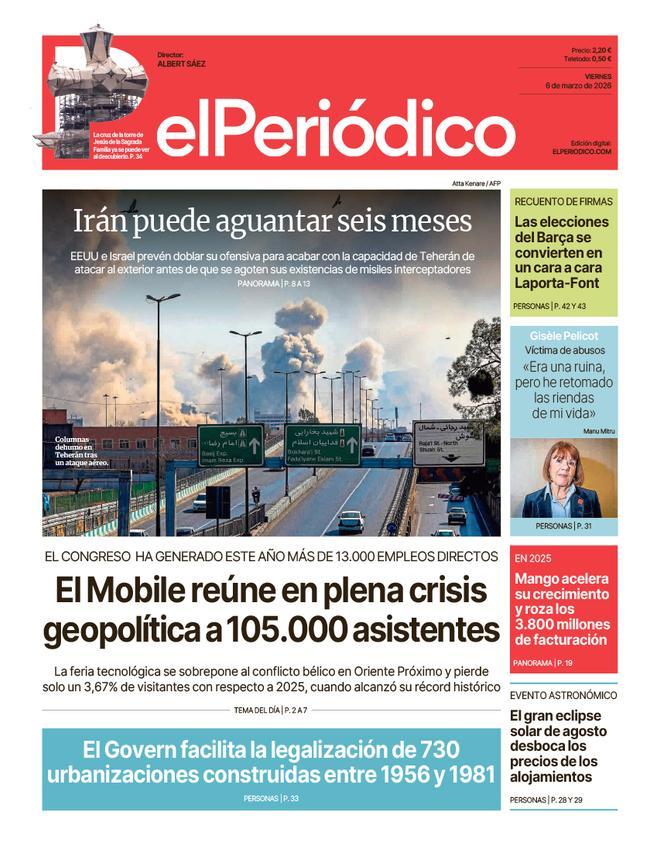 La portada de EL PERIÓDICO del 6 de marzo de 2026