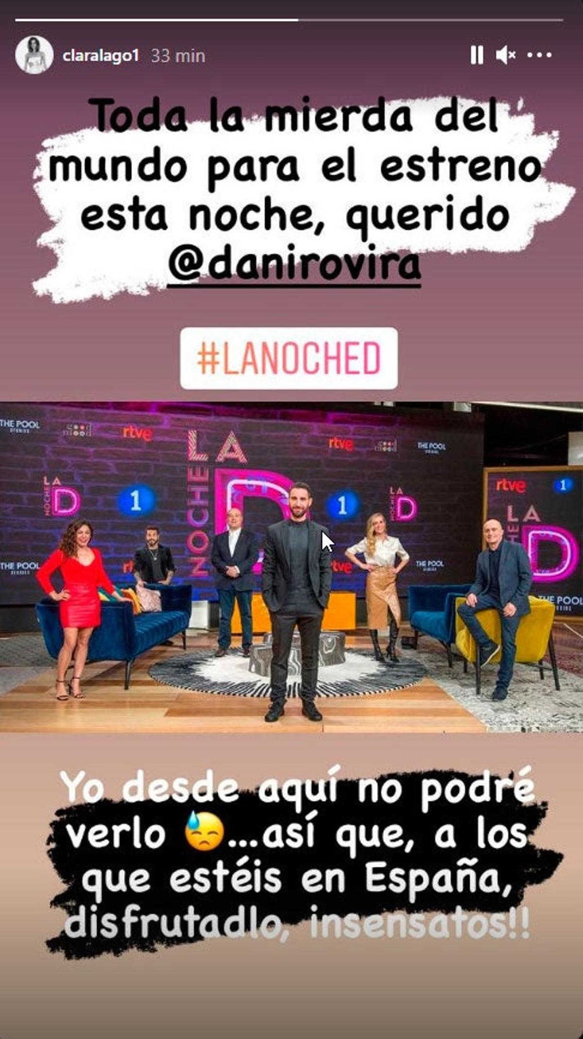 El 'stories' de Clara Lago dedicado a su ex y amigo Dani Rovira