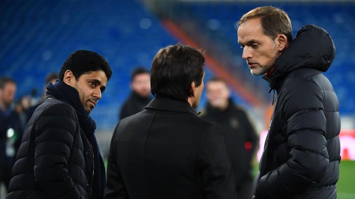 Nasser Al-Khelaïfi conversa con Leonardo y Thomas Tuchel