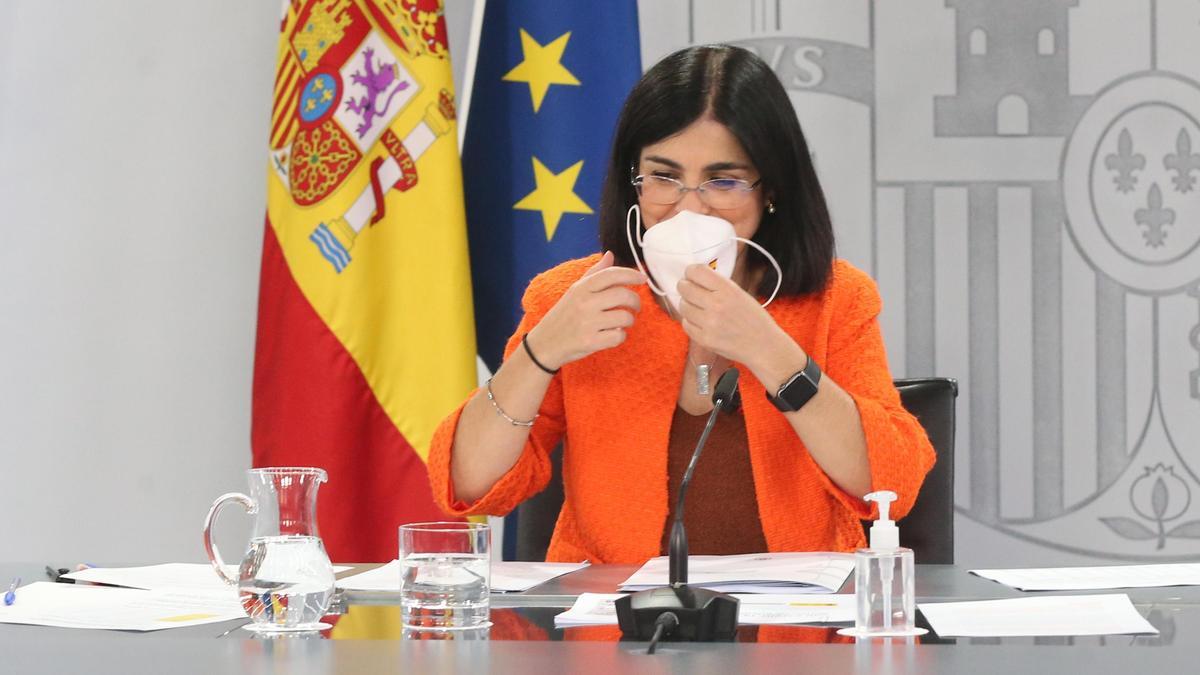 La ministra de Sanidad, Carolina Darias, durante la rueda de prensa posterior al Consejo Interterritorial de Salud, a 16 de junio de 2021, en Madrid (España). Por primera vez en diez meses la incidencia acumulada de coronavirus baja en España de los 100 c