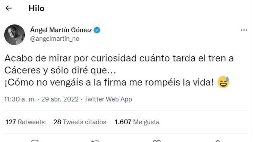 Pantallazo del Twitter de Ángel Martín.