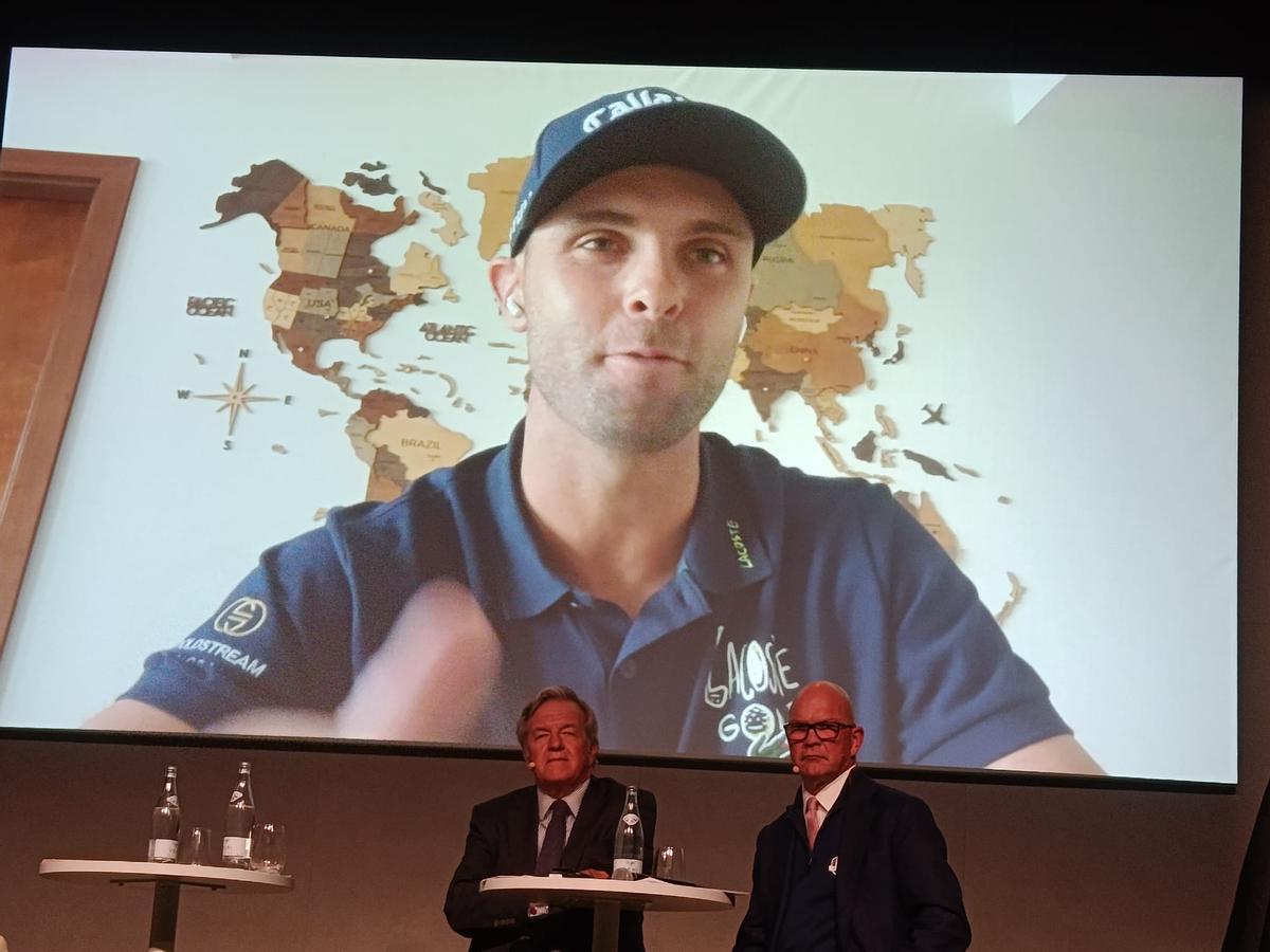 Adri Arnaus entró en directo desde Dubai para dar su apoyo al torneo en el RCG El Prat y el apoyo de la cervecera catalana a la Ryder Cup 2031