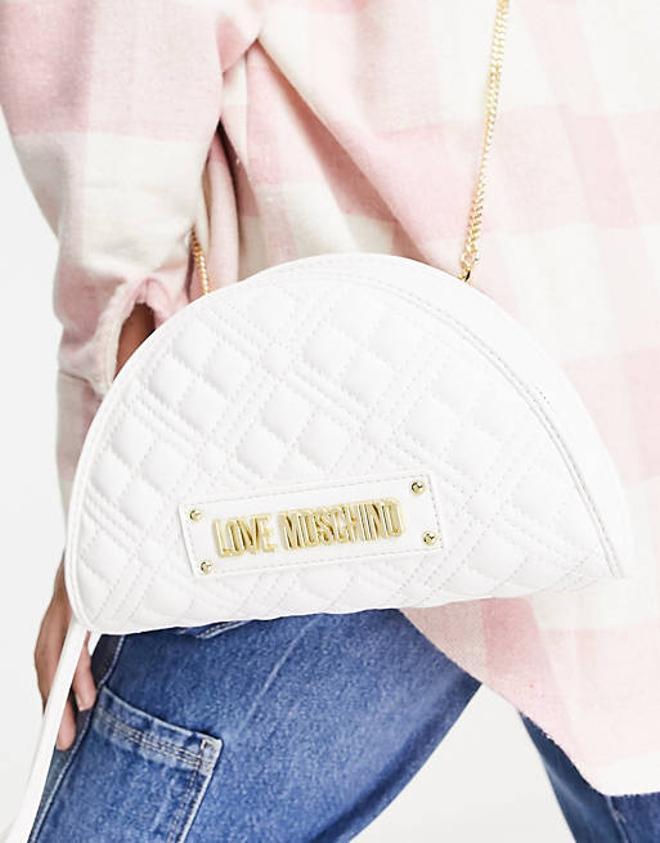 Bolso de hombro blanco acolchado con correa de cadena de Love Moschino