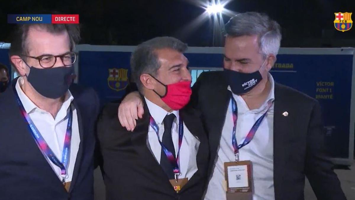 El abrazo más sincero entre Laporta, Font y Freixa