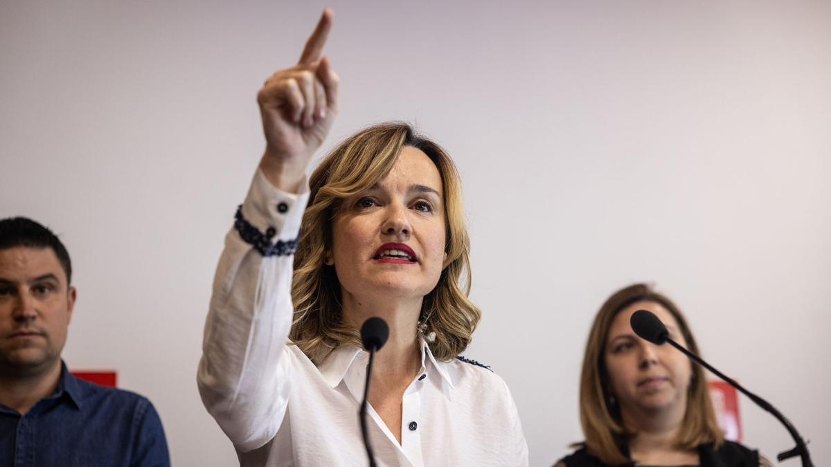 La candidata a liderar el PSOE Aragón, Pilar Alegría, este viernes en la sede del partido.