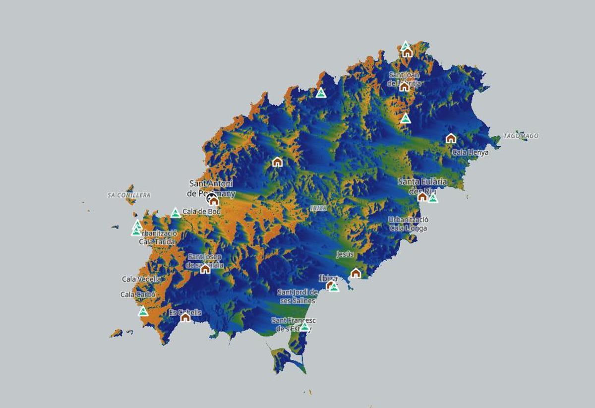 Mapa de calor de la isla de Ibiza de TresEclipses.