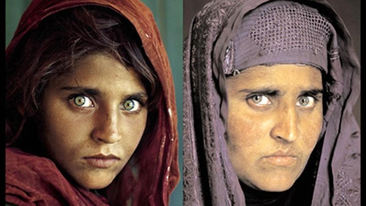 Sharbat Gula en 1985 y en el 2002, respectivamente, en fotografías publicadas por 'National Geographic'.