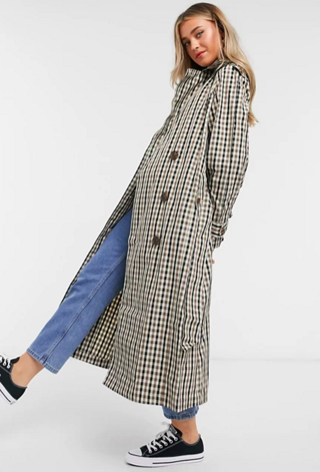 Gabardina de cuadros en marrón de ASOS DESIGN