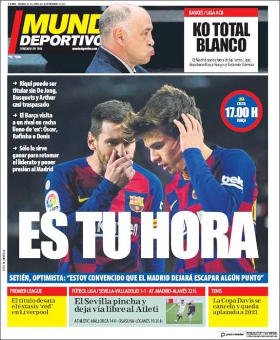 Portada MUNDO DEPORTIVO  sábado 27 junio 2020