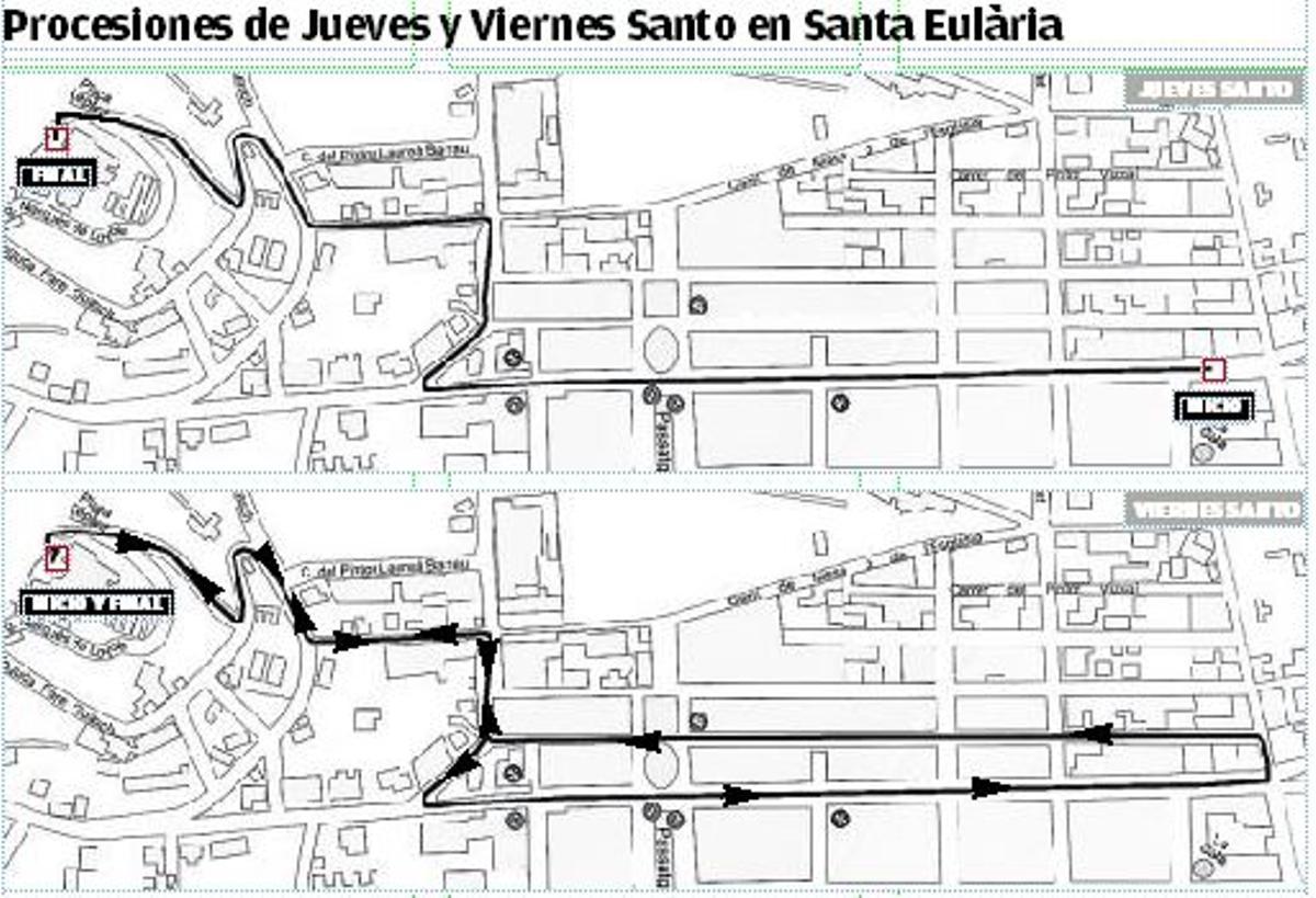 Recorrido de las procesiones del Jueves y el Viernes Santo.