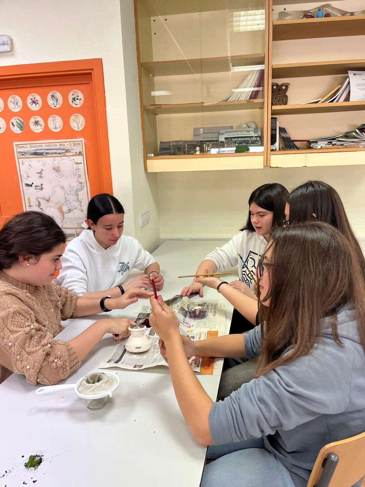 Estudiantes en el Club de Ciencias del IES A Paralaia.