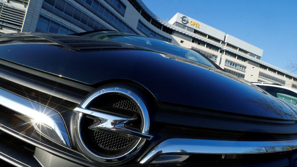 An Opel Zafira is parked outside the company's headquarters in Ruesselsheim