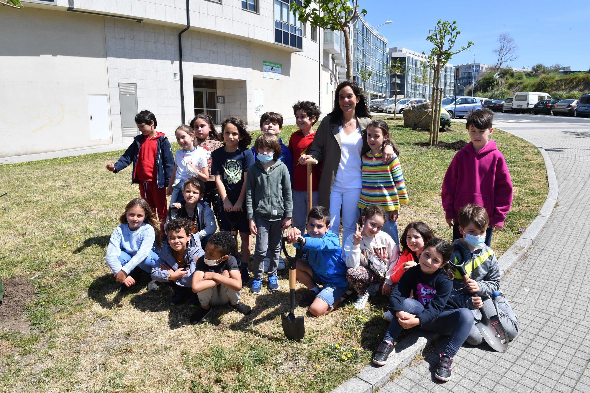 Alumnos del colegio Torre de Hércules plantan quince moreras