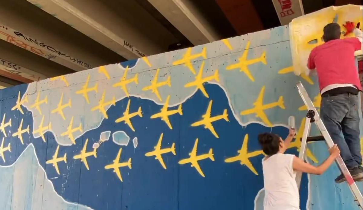 Imagen del mural del artista Matías Mata, de Sabotaje al Montaje.