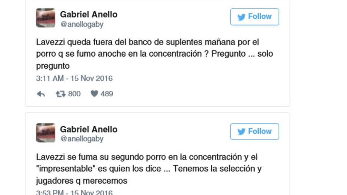 Este es el tuit del periodista Gabriel Anello