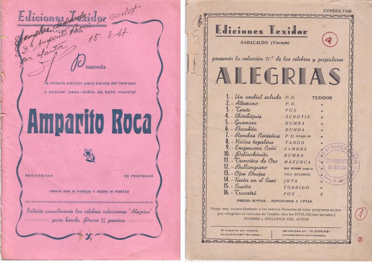 Las portadas de Amparito Roca y de una de las ediciones anuales que hacía de 'Alegrías', donde incluía composiciones de todos los géneros.