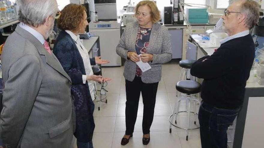 Eduardo Pardo de Guevara, la investigadora Beatriz Novoa, la presidenta del CSIC, Rosa Menéndez, y Antonio Figueras. // Alba Villar