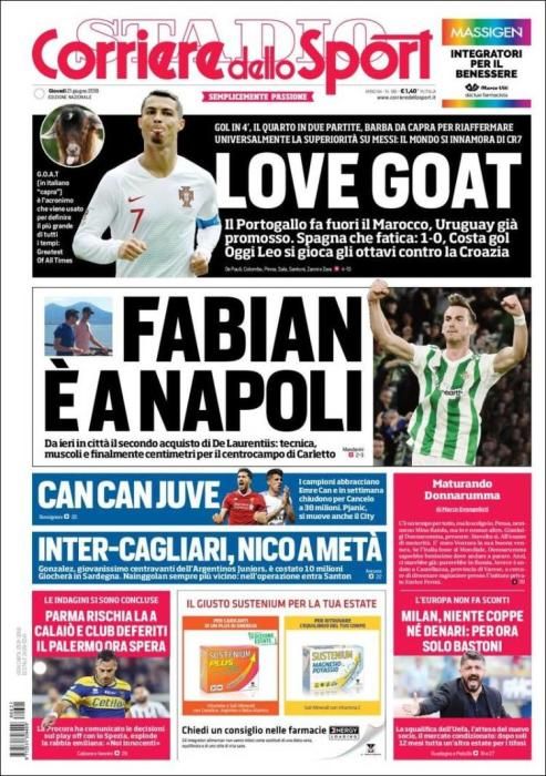 Portada CORRIERE DELLO SPORT jueves 21 de junio