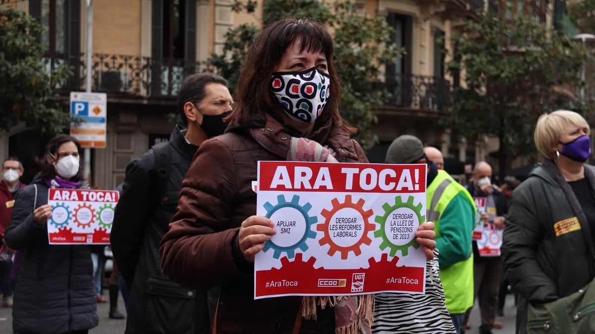 Protesta de CCOO y UGT en Barcelona