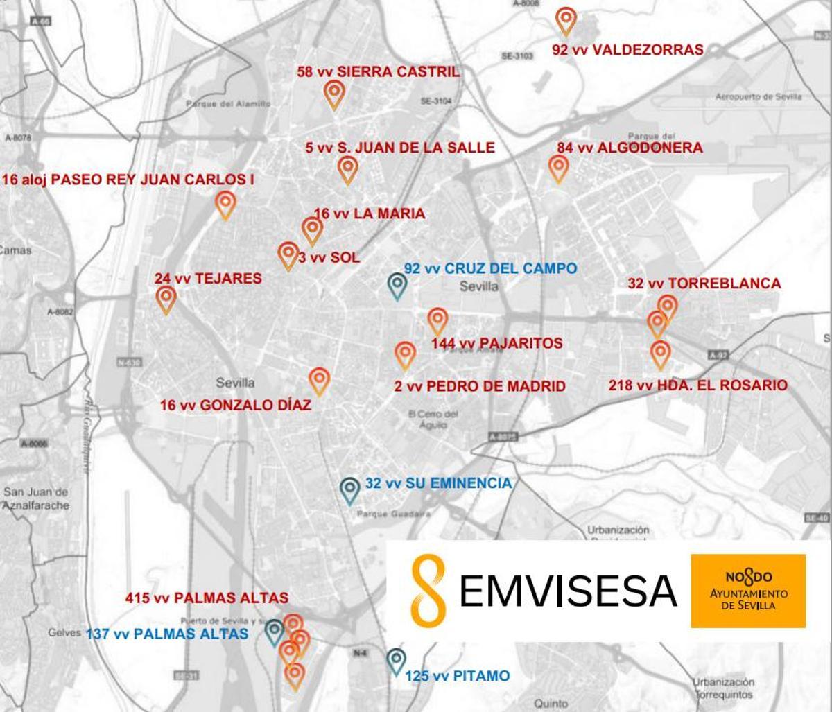 Mapa de Emvisesa de construcción de viviendas en Sevilla en 2026