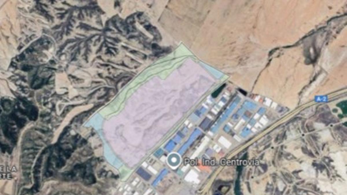 Vista aérea de la ubicación del campus de centros de datos de Microsoft en La Muela, en el polígono Centrovía.