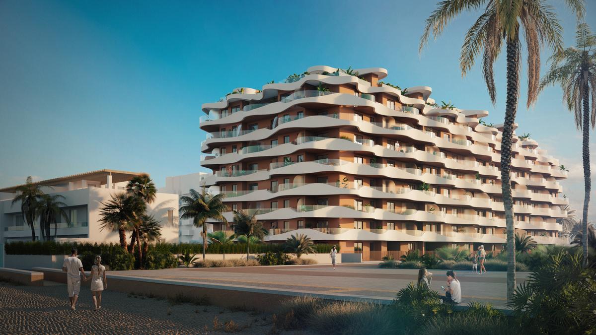 El bloque de apartamentos Dune cuenta con un diseño modernista en la playa del Puig.