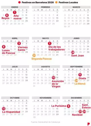 Calendario laboral de Barcelona de 2026 (con todos los festivos)