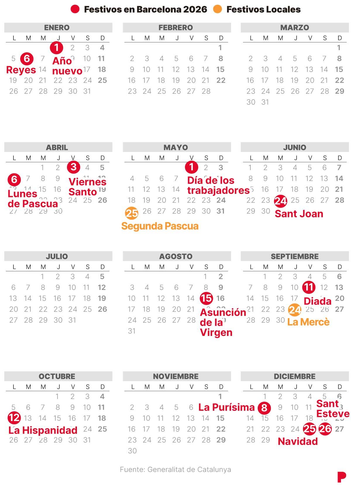 Calendario Laboral Barcelona 2026