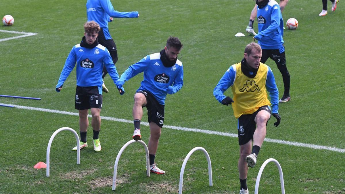 Soriano, Doncel y Álex, en un entrenamiento. |  // CARLOS PARDELLAS