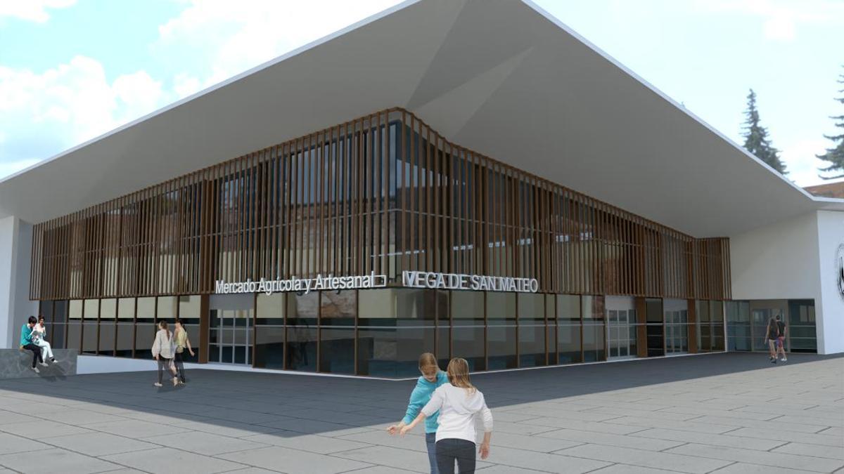 Infografía que recrea la fachada del proyecto del futuro Mercado Agrícola y Artesanal de San Mateo.