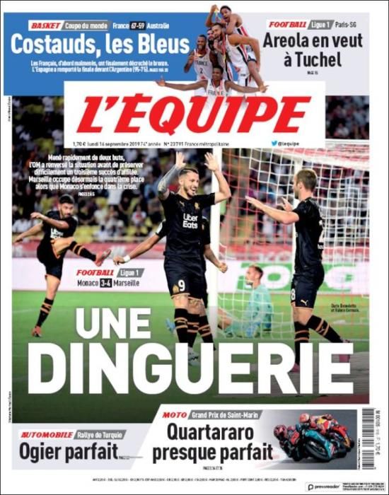 Portada L'ÉQUIPE lunes 16 septiembre 2019