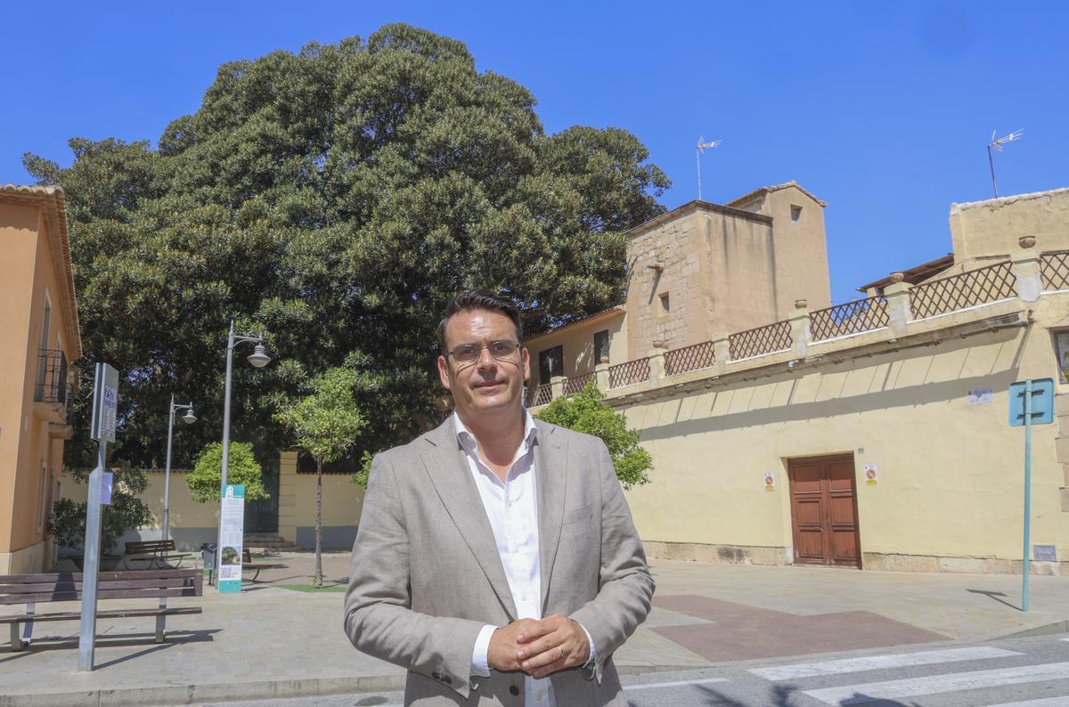 Rafael García Berenguer ante el ficus gigantesco de la Finca Ferraz.