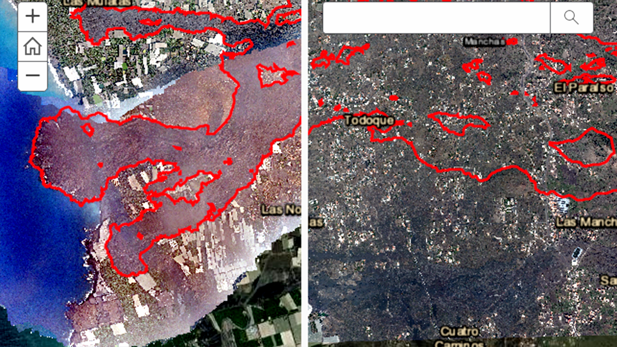 Antes y después Coladas El Cabildo La Palma Volcan